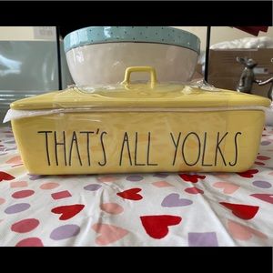 Rae Dunn Yellow casseroledish/top🐣THATS ALL YOLKS